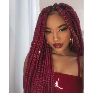 burgundy box braids with gold cuffs FroHub