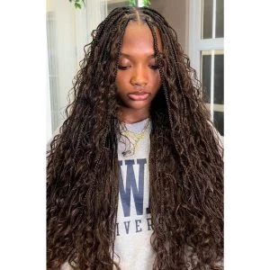 chocolate brown boho braids with middle part for autumn