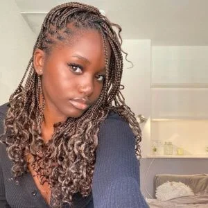 chocolate brown short curly end braids for autumn