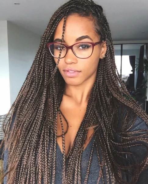 Side part box braids